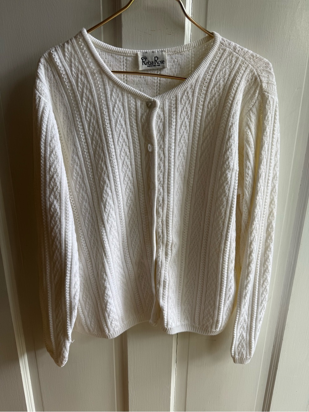 Vintage Cream Cable Knit Button-Front Cardigan
